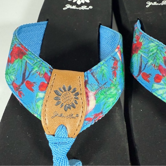 Yellow Box Flip Flops Blue with Pink Flamingos Size 7 1/2 7.5 Sandals Tropical - Picture 5 of 15